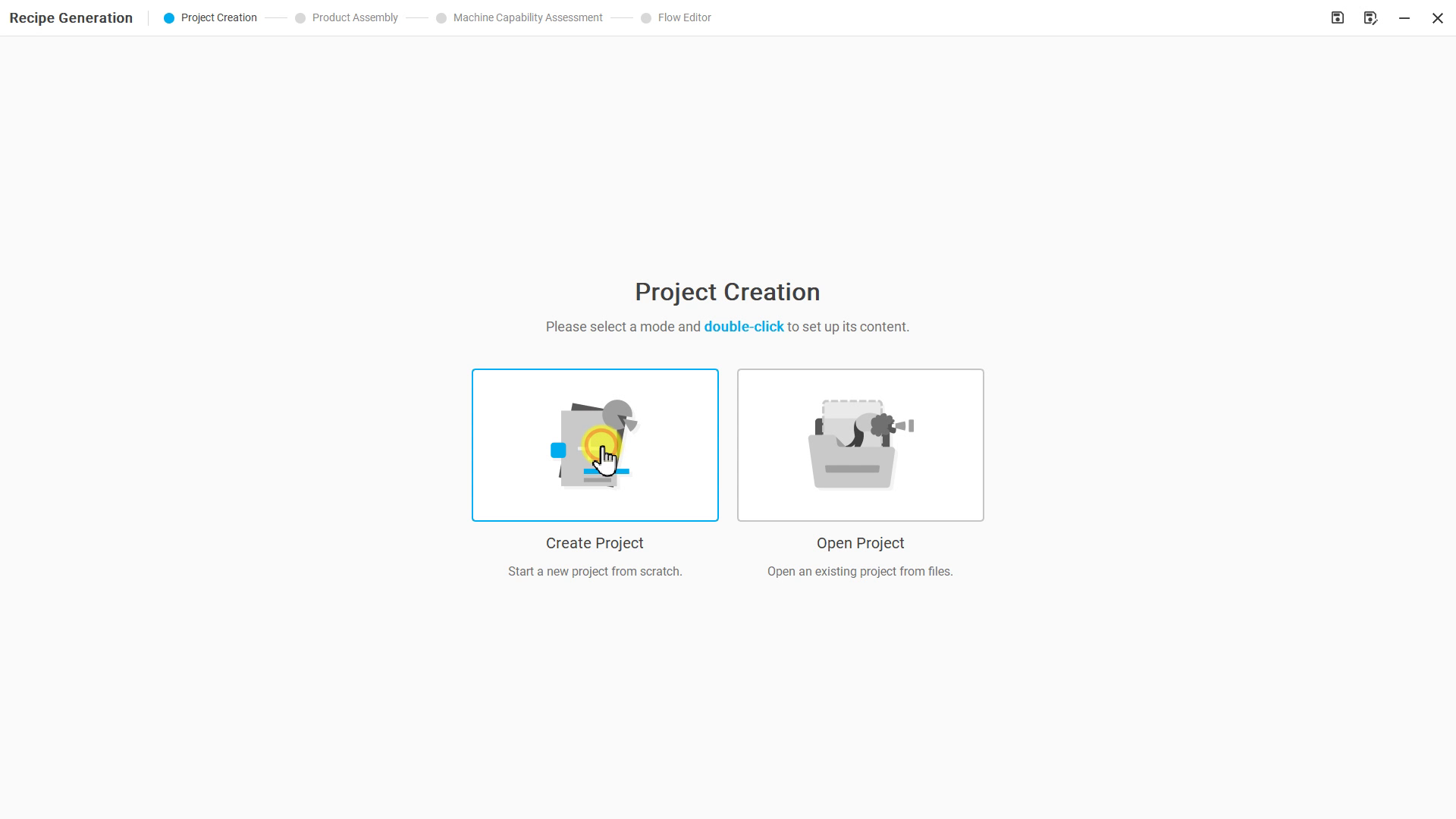 在 Create Project 圖卡上雙擊，第二次左鍵紅色擴散環清楚可見