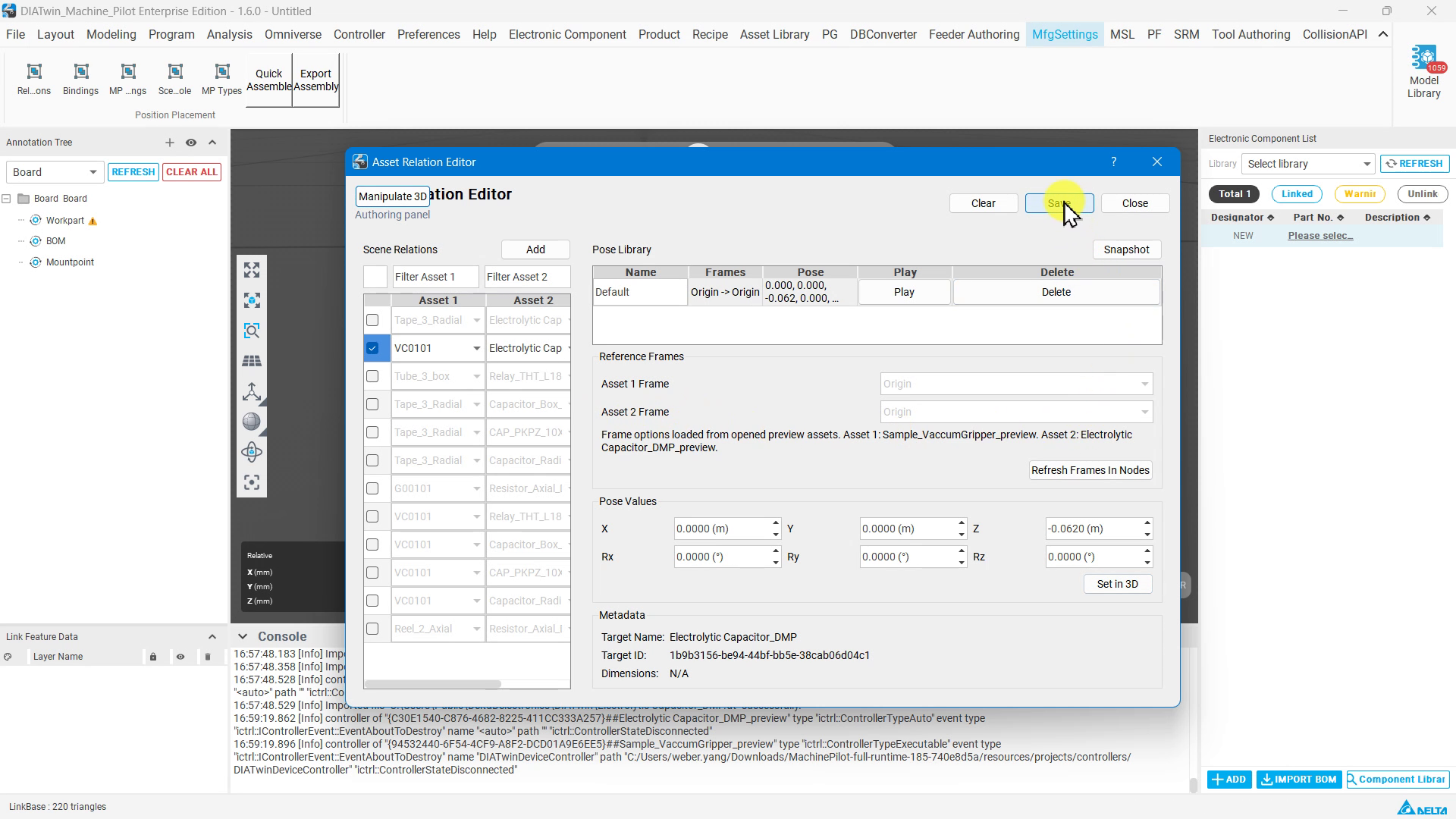Asset Relation Editor 上方的 Save 按鈕