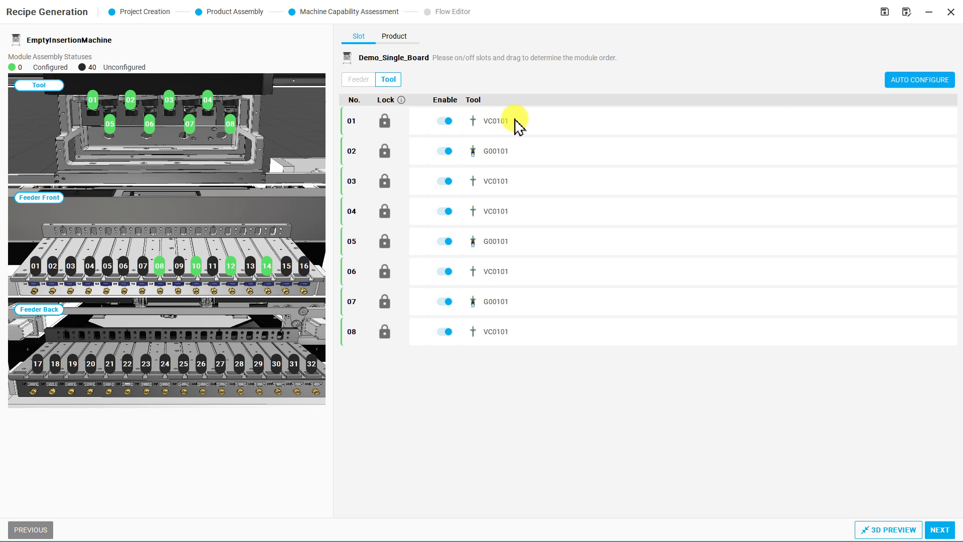 Slot 的 Tool 分頁顯示各位置安裝的 VC0101 與 G00101