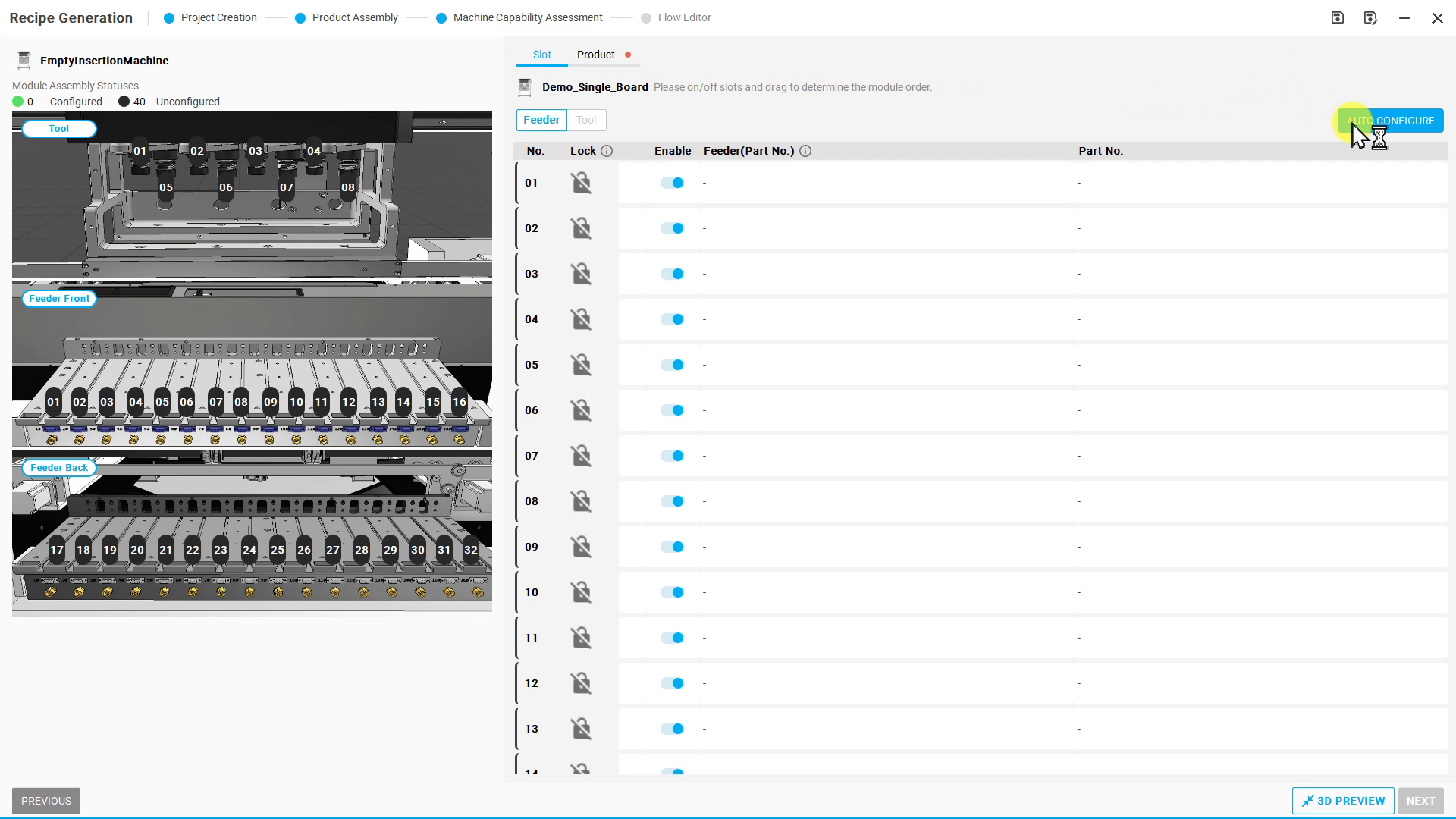 游標位於 Machine Capability Assessment 右上角的 AUTO CONFIGURE 按鈕