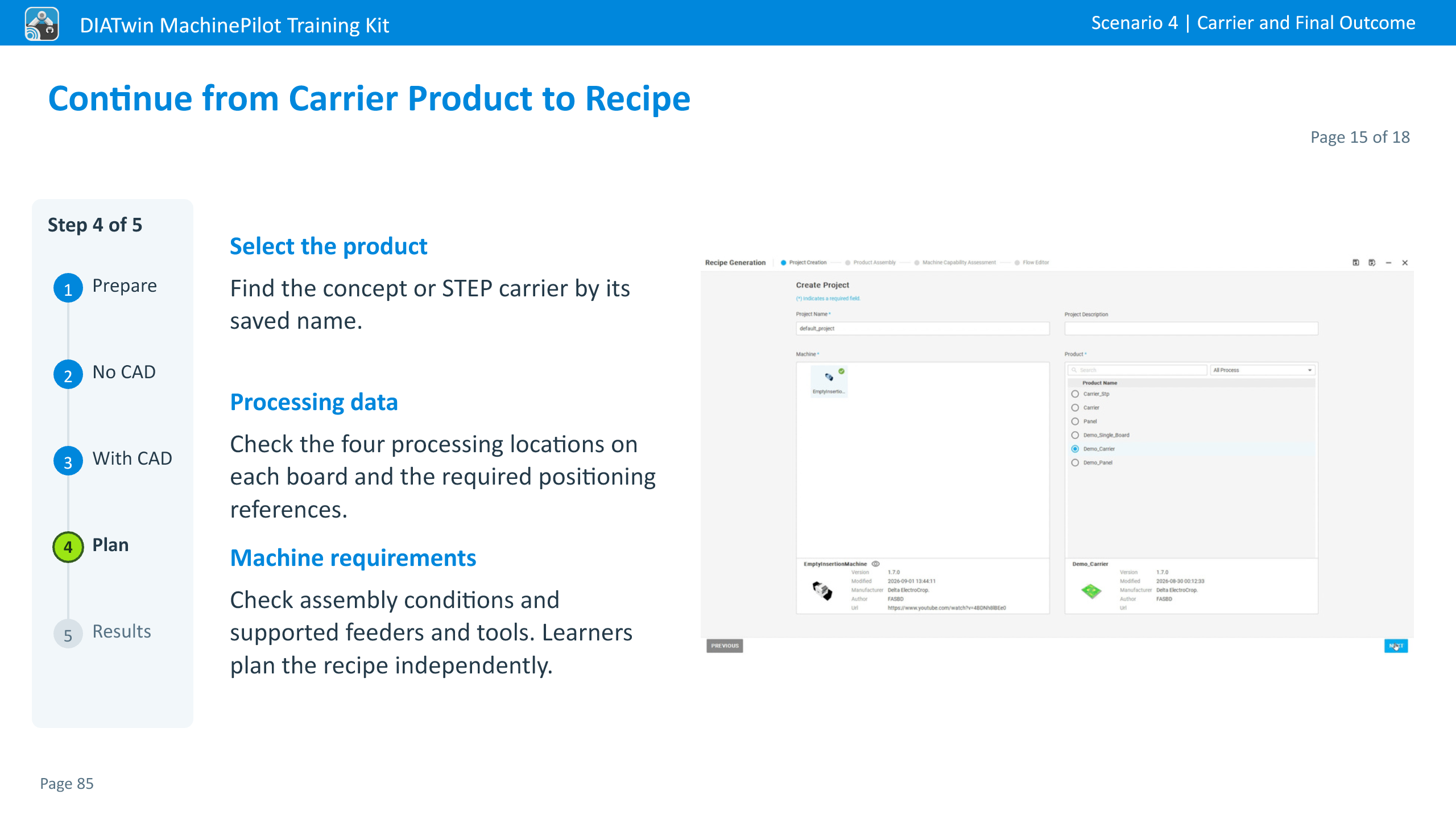 Continue from Carrier Product to Recipe · Page 15 of 18
