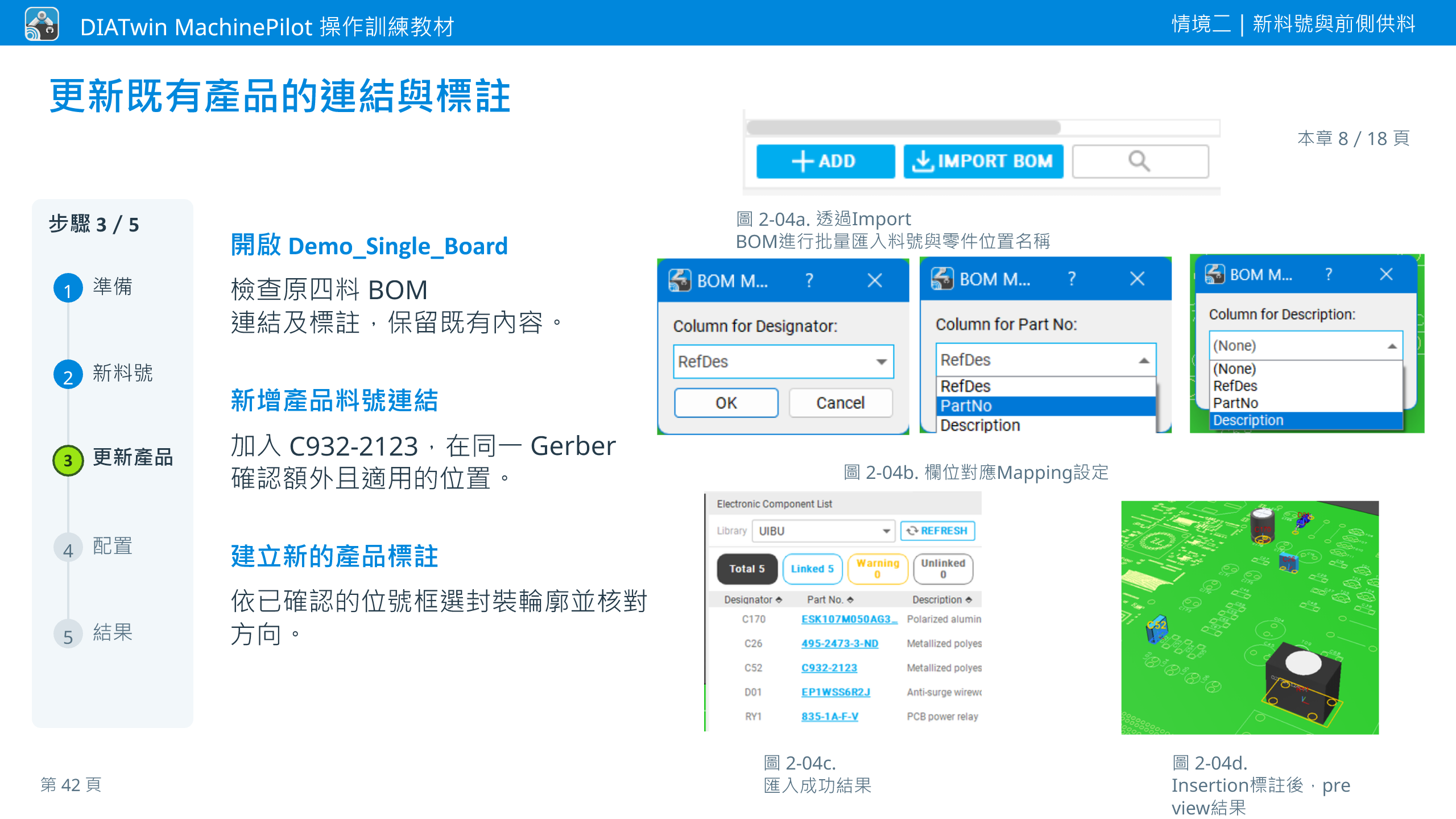 情境二｜新料號與前側供料 · 本章 8／18 頁 · 更新既有產品的連結與標註