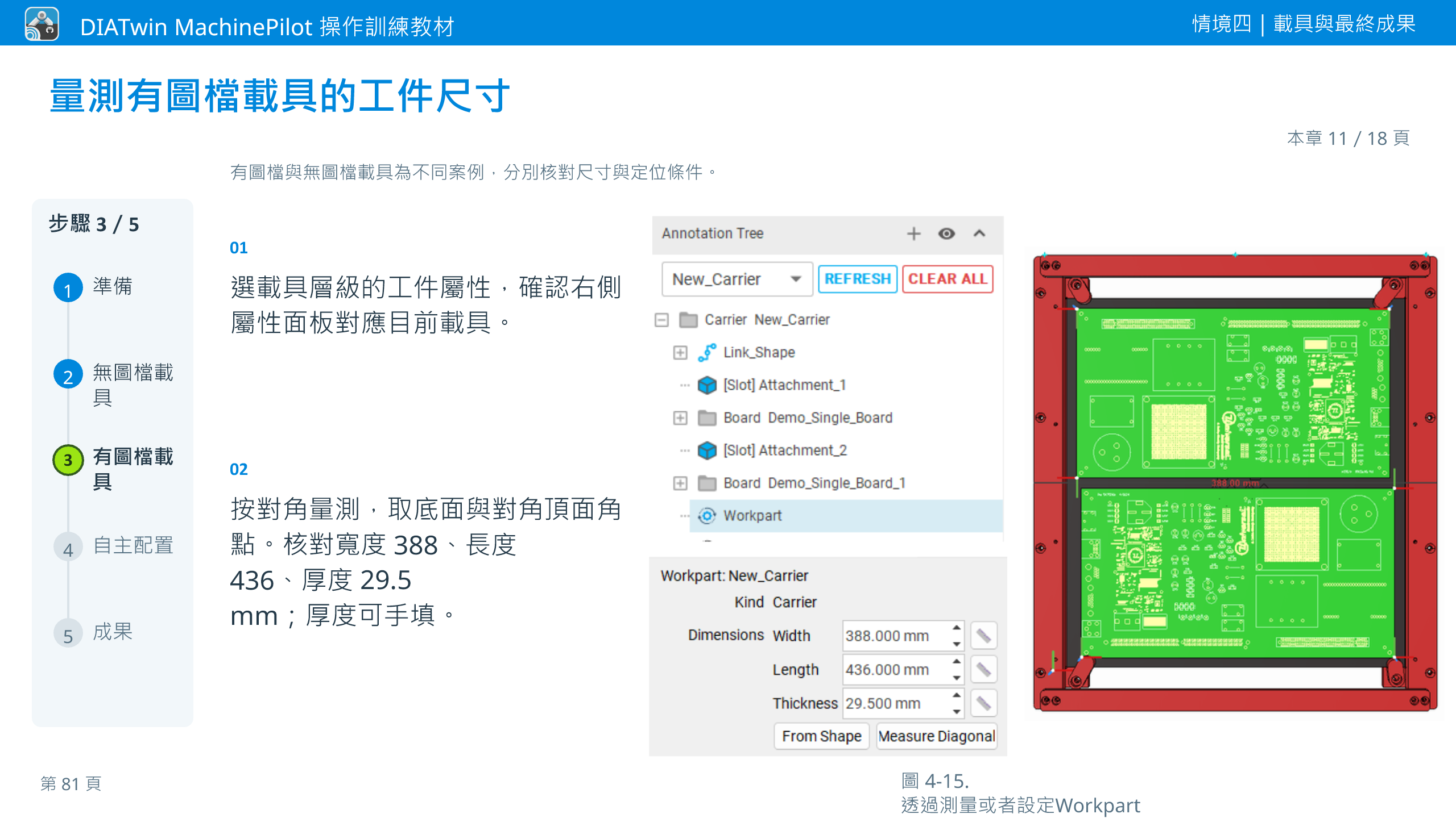 情境四｜載具與最終成果 · 本章 11／18 頁 · 量測有圖檔載具的工件尺寸